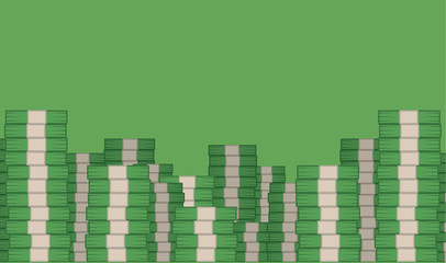 Money stacked filling green room
