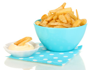 French fries in bowl isolated on white