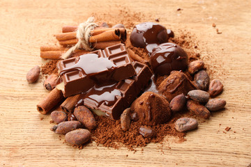 Composition of chocolate sweets, cocoa and  spices