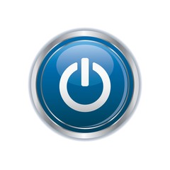 Power icon on blue with silver button