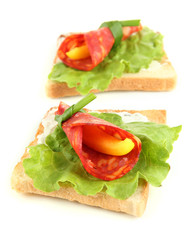 Salami rolls with paprika pieces inside,