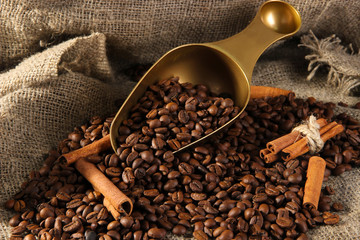 Cereal coffee and scoop on gray background