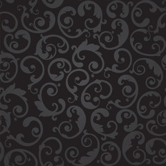 Seamless black and grey swirls floral wallpaper pattern