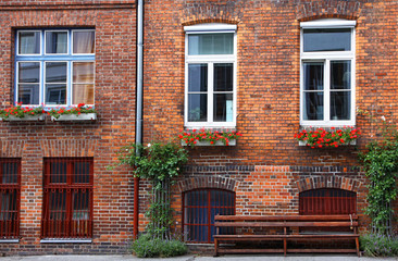 Fototapeta na wymiar Facade of typical German residential house in Lubeck