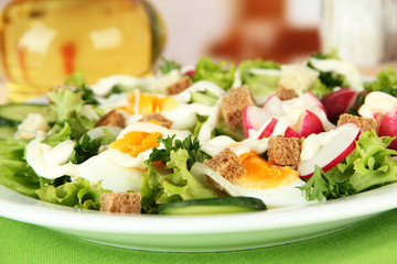 Fresh mixed salad with eggs, salad leaves and other vegetables,