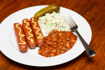 Franks with Baked Beans and Slaw