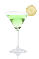 Green cocktail with lime isolated on white