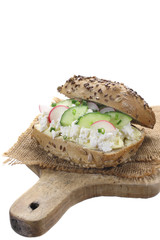 Sandwich with  cottage cheese,cucumber and  radish