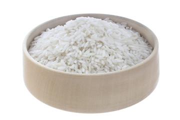 Raw rice in bowl isolated  on a white background