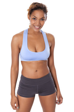 Exotic Woman Smiles Wearing Workout Clothes