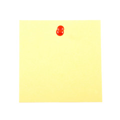 Blank yellow sticky note pinned by the red pin