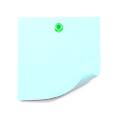 Blank blue sticky note pinned by the green pin