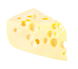 piece of cheese with holes Isolated on white