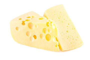 piece of cheese with holes Isolated on white