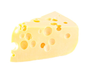 piece of cheese with holes Isolated on white