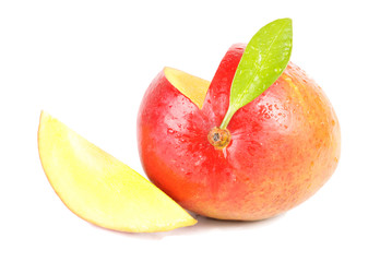 mango with leaf and slice isolated