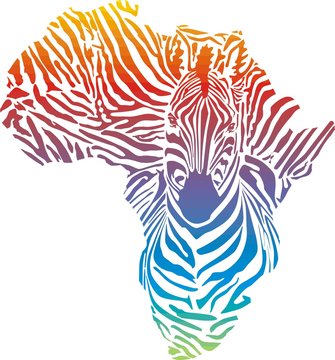 Map of Africa in rainbow zebra camouflage