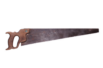 very old saw with wooden handle