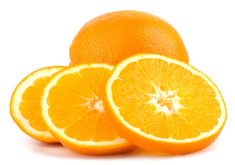 Cut orange fruit isolated on white background