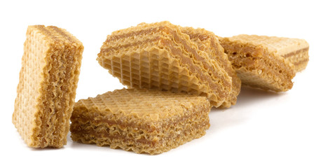 Wafers or honeycomb waffles isolated on white background