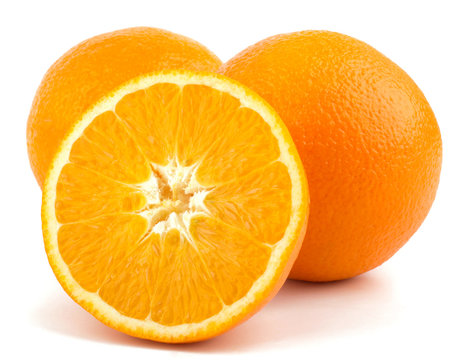 Cut orange fruit isolated on white background