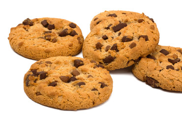 Chocolate chips cookies isolated on white background