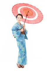 番傘と浴衣女性