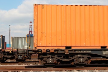 Container auf Bahnwaggon