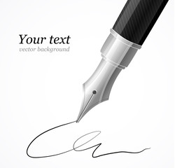 Vector Close up of a fountain silver pen and signature