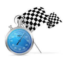 Blue stopwatch and flag vector illustraion