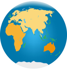 Globus mit Eurasien, Afrika und Australien