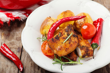 oven baked chicken fillet with potatoes