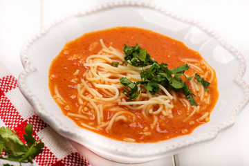 tomato soup with noodle - obrazy, fototapety, plakaty