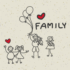hand drawing cartoon happy family