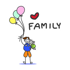 hand drawing cartoon happy family