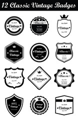 12 Classic Vintage Badges (Black)