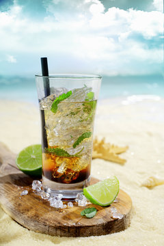 Rum cocktail on a tropical beach