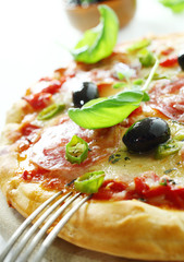 Crusty homebaked salami pizza