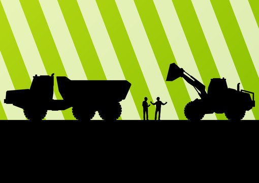 Excavator tractors detailed silhouettes illustration in construc
