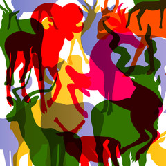 Obraz na płótnie Canvas Deer, moose and mountain sheep horned animals abstract illustrat