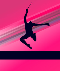 Fototapeta na wymiar Rhythmic Gymnastics woman with clubs vector background