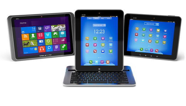 Set of Tablet PCs and keyboard isolated