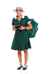 teenage school girl holding tablet computer