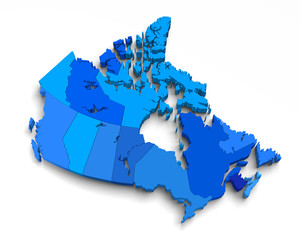 3d blue canada map on white
