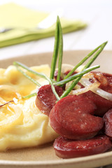 Mashed potato and roasted sausage