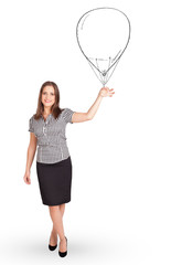 Pretty woman holding balloon drawing