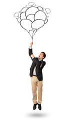 Happy man holding balloons drawing