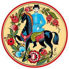 Russian folk painting - rider on horse