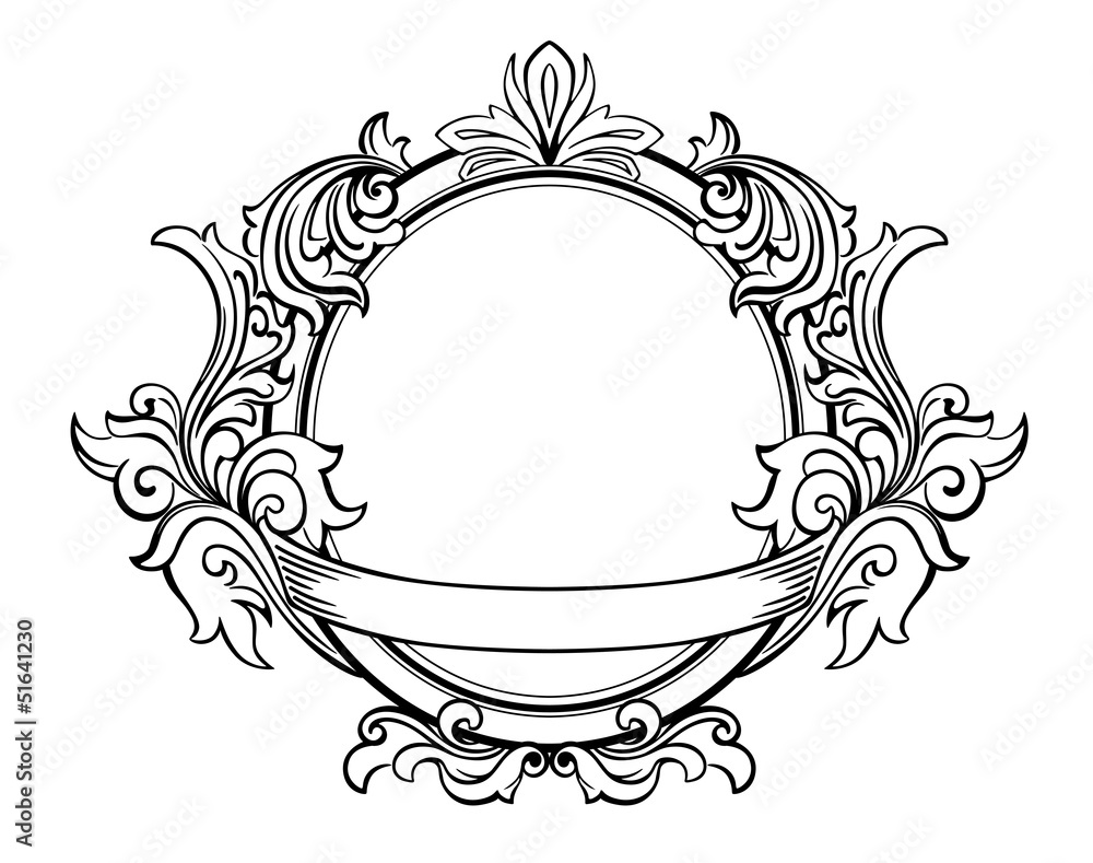 Wall mural retro frame with decorative floral elements