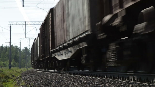 Freight train in motion, loop, Trans-Siberian Railway, Russia
